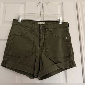 Jessica Simpson High Waist Olive Denim Shorts Button Accent Pockets Size 8/29